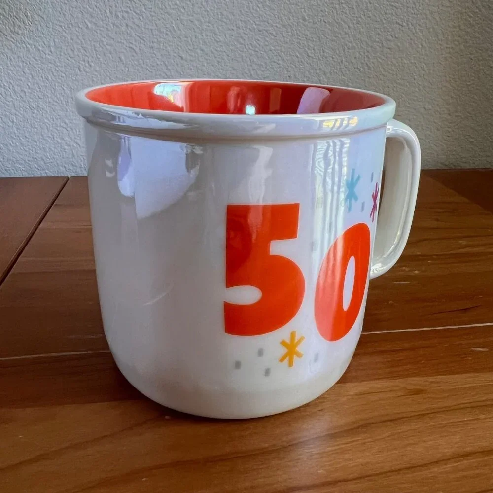 Hallmark 50th Retro Birthday Mug, Pearlescent White and Orange, Coffee Mug